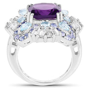 Bids.com 8.38 Carat Genuine Multi Stones .925 Sterling Silver Ring Rings