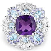 Bids.com 8.38 Carat Genuine Multi Stones .925 Sterling Silver Ring Rings