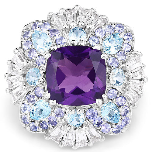 Bids.com 8.38 Carat Genuine Multi Stones .925 Sterling Silver Ring Rings