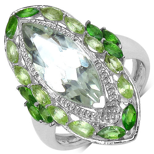 Bids.com 4.90 Carat Genuine Green Amethyst, Peridot and Chrome Diopside .925 Sterling Silver Ring Rings