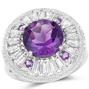 Bids.com 5.58 Carat Genuine Amethyst and White Topaz .925 Sterling Silver Ring Rings