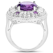 Bids.com 5.58 Carat Genuine Amethyst and White Topaz .925 Sterling Silver Ring Rings
