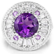 Bids.com 5.58 Carat Genuine Amethyst and White Topaz .925 Sterling Silver Ring Rings