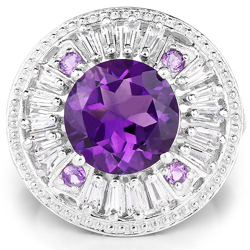 Bids.com 5.58 Carat Genuine Amethyst and White Topaz .925 Sterling Silver Ring Rings