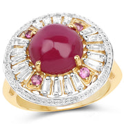 Bids.com 14K Yellow Gold Plated 8.91 Carat Genuine Glass Filled Ruby, Rhodolite & White Topaz .925 Sterling Silver Ring Rings