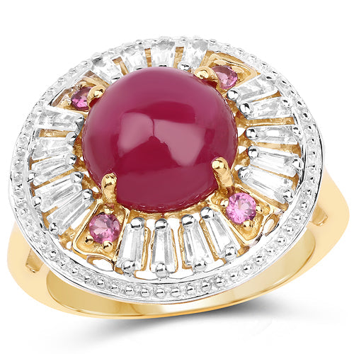 Bids.com 14K Yellow Gold Plated 8.91 Carat Genuine Glass Filled Ruby, Rhodolite & White Topaz .925 Sterling Silver Ring Rings