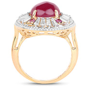 Bids.com 14K Yellow Gold Plated 8.91 Carat Genuine Glass Filled Ruby, Rhodolite & White Topaz .925 Sterling Silver Ring Rings