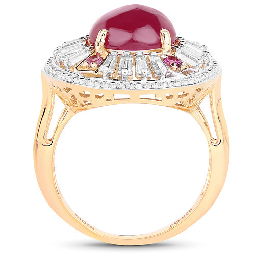 Bids.com 14K Yellow Gold Plated 8.91 Carat Genuine Glass Filled Ruby, Rhodolite & White Topaz .925 Sterling Silver Ring Rings