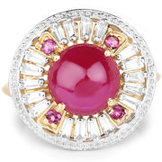 Bids.com 14K Yellow Gold Plated 8.91 Carat Genuine Glass Filled Ruby, Rhodolite & White Topaz .925 Sterling Silver Ring Rings