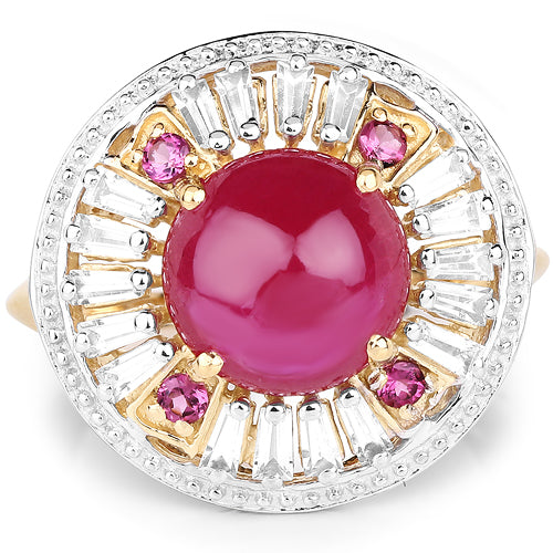 Bids.com 14K Yellow Gold Plated 8.91 Carat Genuine Glass Filled Ruby, Rhodolite & White Topaz .925 Sterling Silver Ring Rings