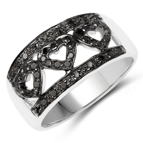 Bids.com 0.32 Carat Genuine Black Diamond .925 Sterling Silver Ring Rings