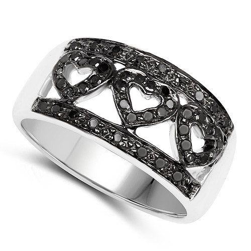 Bids.com 0.32 Carat Genuine Black Diamond .925 Sterling Silver Ring Rings