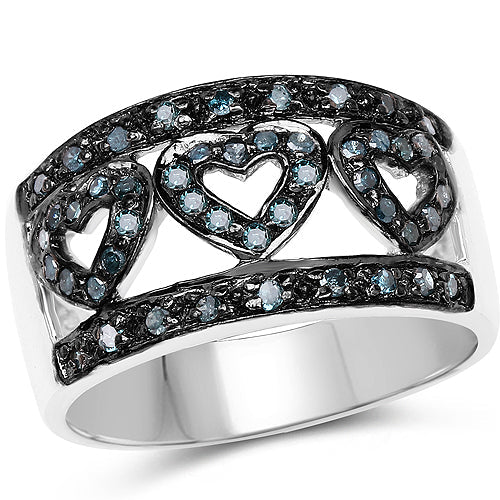 Bids.com 0.32 Carat Genuine Blue Diamond .925 Sterling Silver Ring Rings