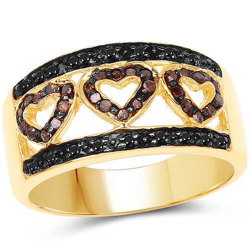 Bids.com 14K Yellow Gold Plated 0.32 Carat Genuine Black Diamond and Red Diamond .925 Sterling Silver Ring Rings