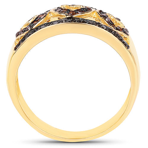 Bids.com 14K Yellow Gold Plated 0.32 Carat Genuine Black Diamond and Red Diamond .925 Sterling Silver Ring Rings