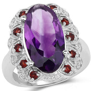 Bids.com 6.40 Carat Genuine Amethyst and Garnet .925 Sterling Silver Ring Rings