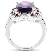 Bids.com 6.40 Carat Genuine Amethyst and Garnet .925 Sterling Silver Ring Rings