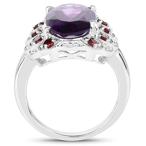 Bids.com 6.40 Carat Genuine Amethyst and Garnet .925 Sterling Silver Ring Rings