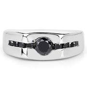 Bids.com 0.74 Carat Genuine Black Diamond .925 Sterling Silver Ring Rings