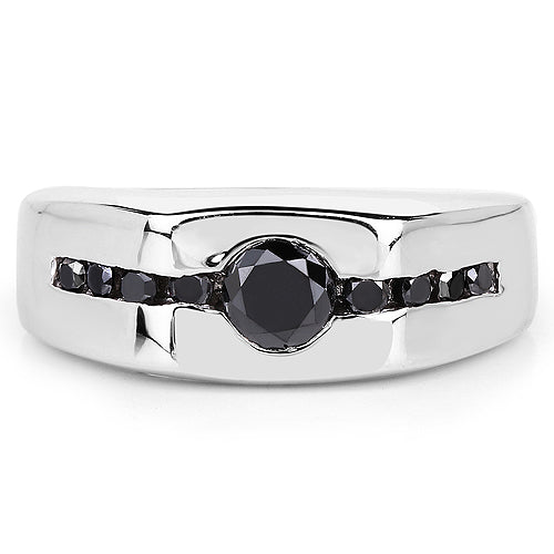 Bids.com 0.74 Carat Genuine Black Diamond .925 Sterling Silver Ring Rings