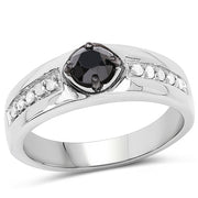 Bids.com 0.65 Carat Genuine Black Diamond and White Diamond .925 Sterling Silver Ring Rings