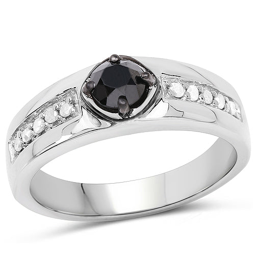 Bids.com 0.65 Carat Genuine Black Diamond and White Diamond .925 Sterling Silver Ring Rings