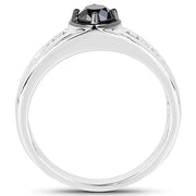 Bids.com 0.65 Carat Genuine Black Diamond and White Diamond .925 Sterling Silver Ring Rings