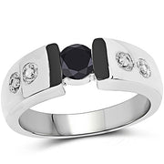 Bids.com 0.56 Carat Genuine Black Diamond and White Diamond .925 Sterling Silver Ring Rings