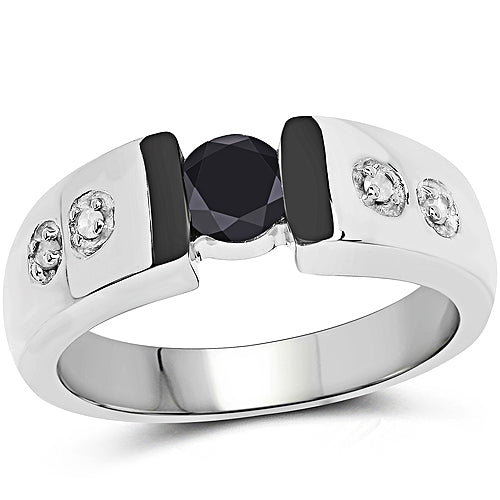 Bids.com 0.56 Carat Genuine Black Diamond and White Diamond .925 Sterling Silver Ring Rings