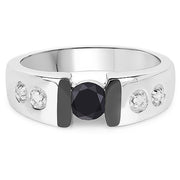 Bids.com 0.56 Carat Genuine Black Diamond and White Diamond .925 Sterling Silver Ring Rings