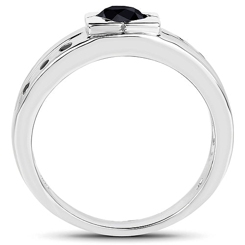 Bids.com 0.56 Carat Genuine Black Diamond .925 Sterling Silver Ring Rings