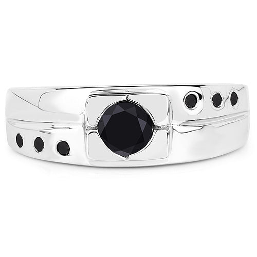 Bids.com 0.56 Carat Genuine Black Diamond .925 Sterling Silver Ring Rings