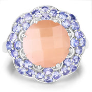 Bids.com 7.20 Carat Genuine Peach Moonstone and Tanzanite .925 Sterling Silver Ring Rings