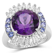 Bids.com 5.24 Carat Genuine Amethyst, Tanzanite & White Topaz .925 Sterling Silver Ring Rings