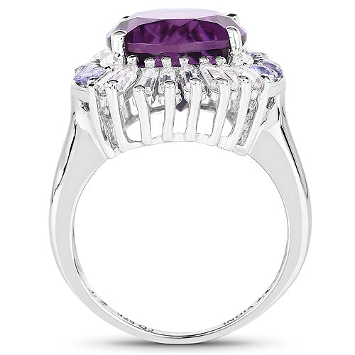Bids.com 5.24 Carat Genuine Amethyst, Tanzanite & White Topaz .925 Sterling Silver Ring Rings