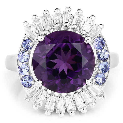 Bids.com 5.24 Carat Genuine Amethyst, Tanzanite & White Topaz .925 Sterling Silver Ring Rings