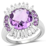 Bids.com 5.20 Carat Genuine Amethyst and White Topaz .925 Sterling Silver Ring Rings