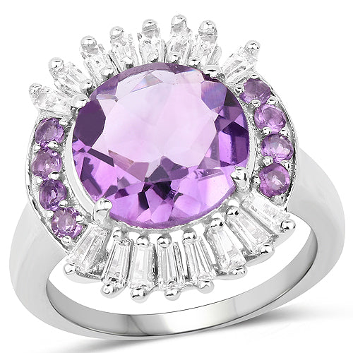 Bids.com 5.20 Carat Genuine Amethyst and White Topaz .925 Sterling Silver Ring Rings