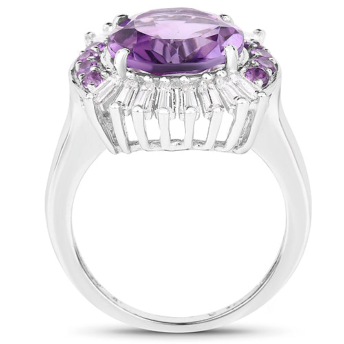 Bids.com 5.20 Carat Genuine Amethyst and White Topaz .925 Sterling Silver Ring Rings