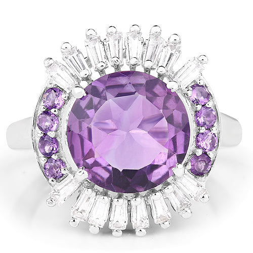 Bids.com 5.20 Carat Genuine Amethyst and White Topaz .925 Sterling Silver Ring Rings