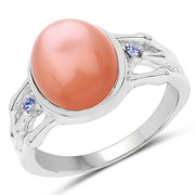 Bids.com 6.54 Carat Genuine Peach Moonstone and Tanzanite .925 Sterling Silver Ring Rings