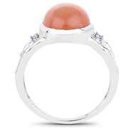 Bids.com 6.54 Carat Genuine Peach Moonstone and Tanzanite .925 Sterling Silver Ring Rings