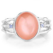 Bids.com 6.54 Carat Genuine Peach Moonstone and Tanzanite .925 Sterling Silver Ring Rings