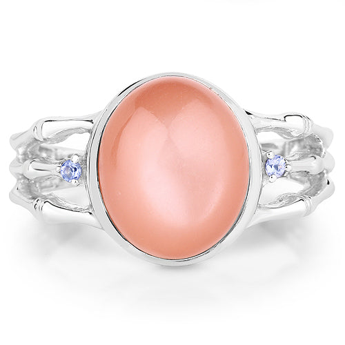 Bids.com 6.54 Carat Genuine Peach Moonstone and Tanzanite .925 Sterling Silver Ring Rings