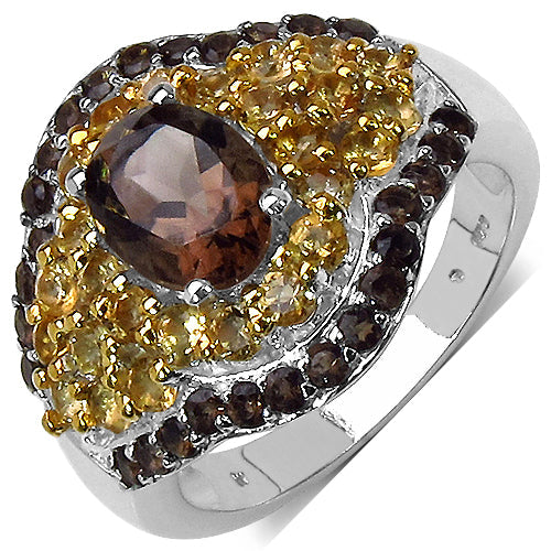 Bids.com 2.56 Carat Genuine Smoky Quartz & Citrine .925 Sterling Silver Ring Rings