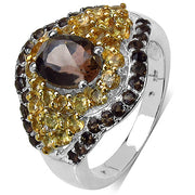 Bids.com 2.56 Carat Genuine Smoky Quartz & Citrine .925 Sterling Silver Ring Rings