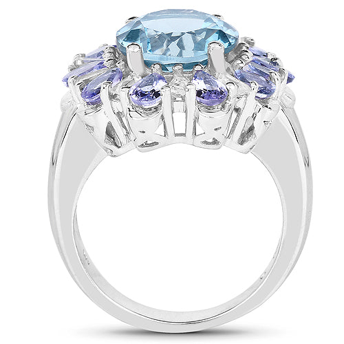Bids.com 6.19 Carat Genuine London Blue Topaz, Tanzanite & White Topaz .925 Sterling Silver Ring Rings
