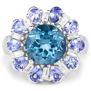 Bids.com 6.19 Carat Genuine London Blue Topaz, Tanzanite & White Topaz .925 Sterling Silver Ring Rings