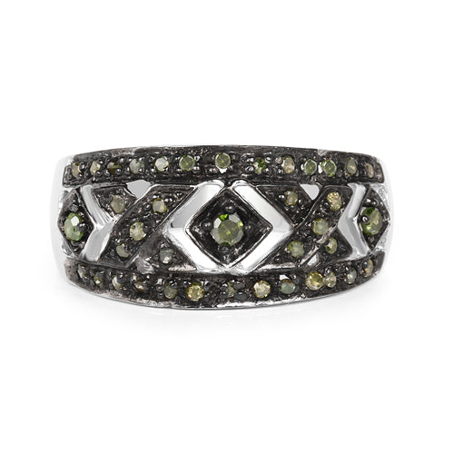 Bids.com 0.27 Carat Genuine Green Diamond .925 Sterling Silver Ring Rings