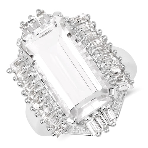 Bids.com 9.77 Carat Genuine Crystal Quartz & White Topaz .925 Sterling Silver Ring Rings
